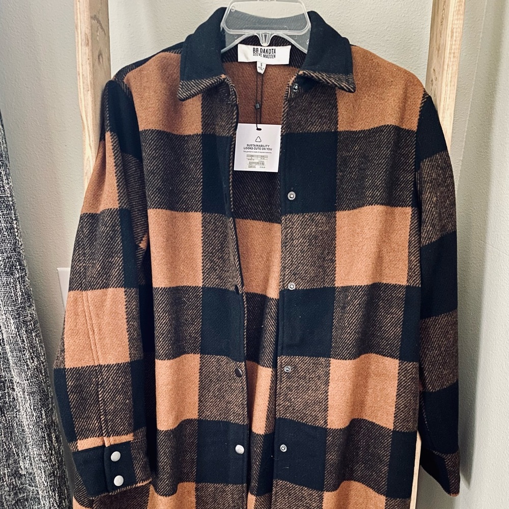 BB Dakota Eldridge Plaid Coat - Cognac/Black